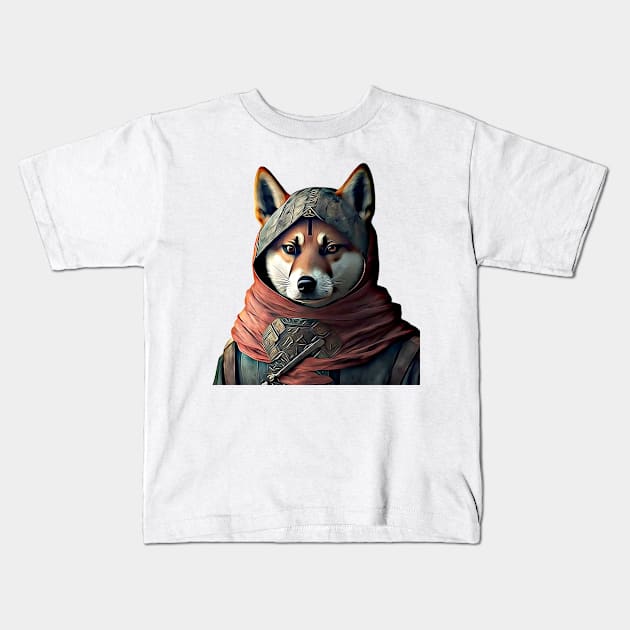 Ninja Samurai Shiba Inu Akita Inu Kids T-Shirt by Unboxed Mind of J.A.Y LLC 